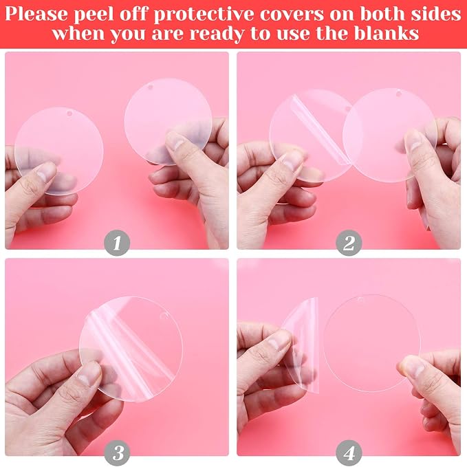 Audab Acrylic Keychain Blanks - 30 Pcs, 2.5 Inch, Clear, Round with Hole for Engraving, DIY Projects, Art Crafts