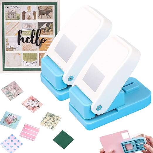 2 Pcs Square Hole Punch | 1 inch Square Punches | Stamp Cutter Paper Punch Out| Rectangle Lever Action Craft Puncher for Card Making DIY Scrapbooking Handamde Crafts Arts Supplies Tools