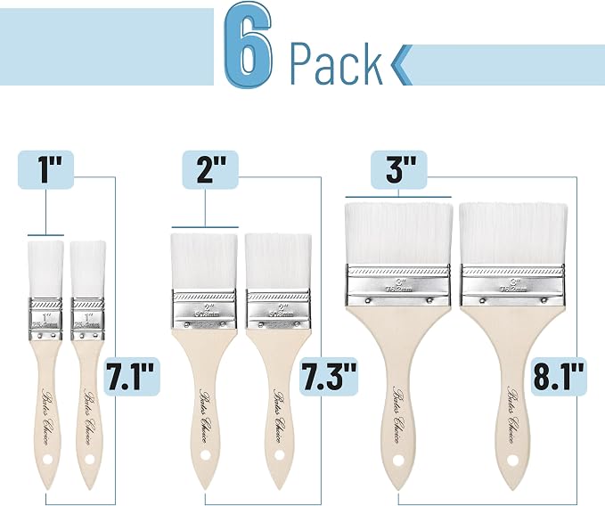 Bates- Chip Paint Brushes, 6 Pack, 1", 2", 3", Synthetic Bristles Painting Brushes, Paint Brushes Set, Chip Brush, Painting Brush, Wood Stain Brush Set, Chip Paint Brushes for Paint, Chip Brushes