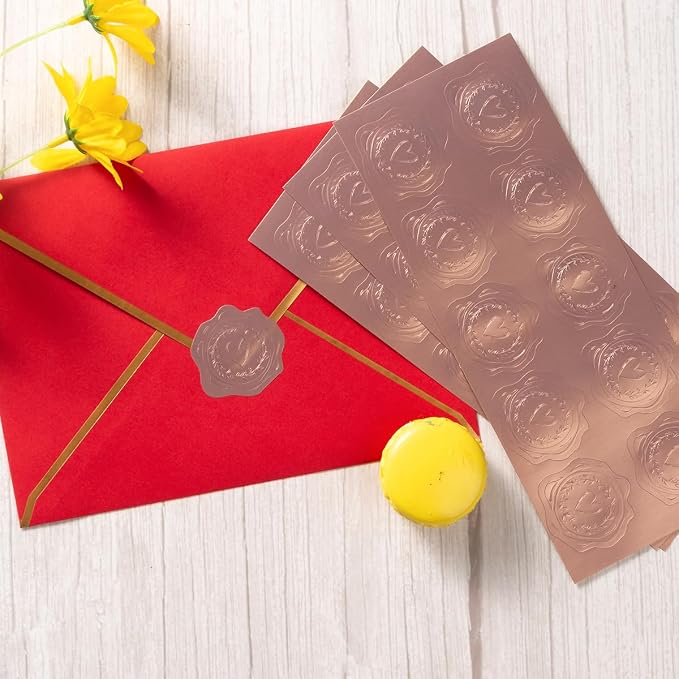 300 Pieces Embossed Gold Foil Stickers, Rose Gold Heart-Love