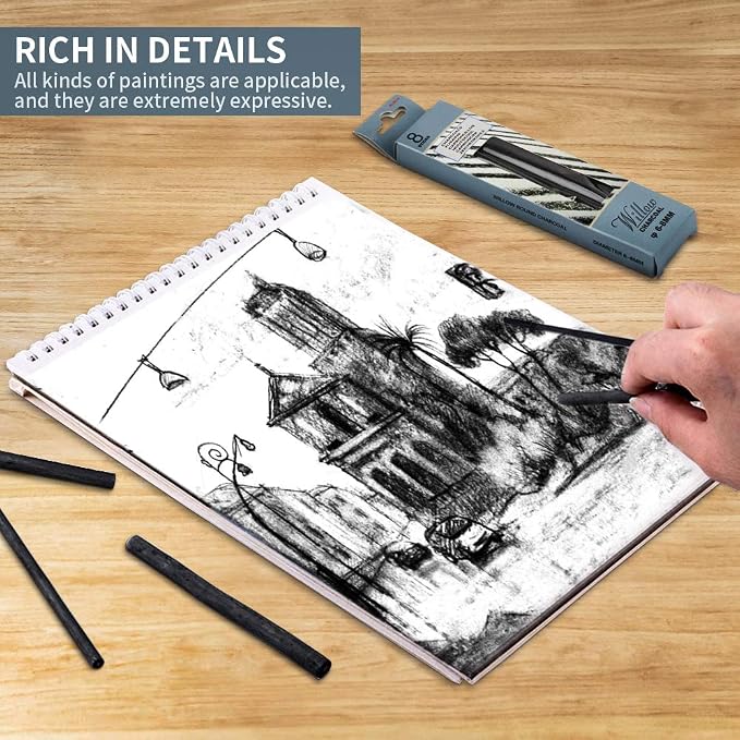MyLifeUNIT Willow Charcoal Sticks, 4 Pack Vine Charcoal Pencils for Artists Drawing (48 PCS)