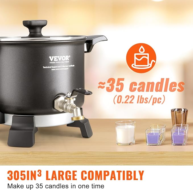 VEVOR 8Lbs Wax Melter for Candle Making, Large Electric Wax Melting Pot, 4-Level Temperature Control, Easy Pour Spout Easy Clean for Candle Soap Cream Beauty Bulk Production Business or Home ASIN