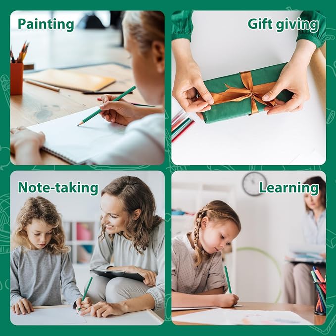 24 Pack Green Colored Pencils for Kids, Pre-sharpened Art Pencils Back to School Supplies Set, Drawing Sketching Pencils for Students, Teachers, Classroom