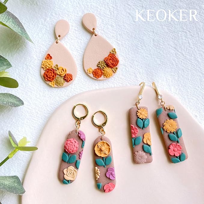 KEOKER Polymer Clay Molds - 12 Pcs Mini Floral Clay Molds for Jewelry Making, Earring Decoration (Substitute Polymer Clay Cutters)