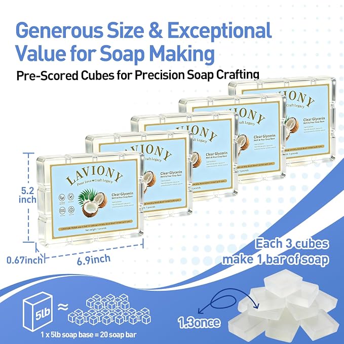 Melt and Pour Soap Base, Pre-Cut, Unscented, 5LB Clear Glycerin