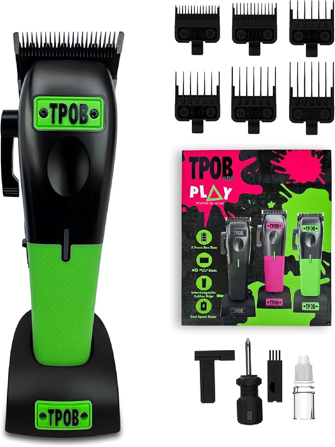 TPOB Play Barber Hair Clippers for Men 7500 RPM with Rubber Grips (Black/Green/Pink)
