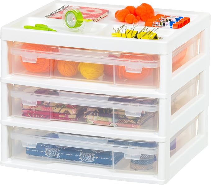 IRIS USA Desk Organizer |Made in USA| 3-Tier Cases - White/Clear