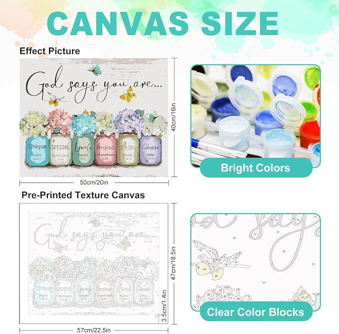 Paint by Numbers Kit for Adults, Christian Bible Verse, 16 x 20 Inch | DIY Adult Paint by Number Kit on Canvas for Beginners, without Frame, Religious Wall Decor, Stress Relief Craft Gif