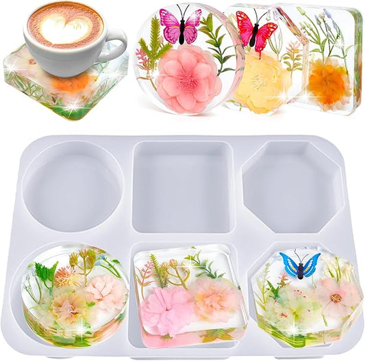 YOILES Deep Coaster Resin Molds Silicone,Epoxy Resin Molds | Octagon Round Square Silicone Molds for Resin Casting Craft Mold for Flower Preservation DIY Art (Mixed)