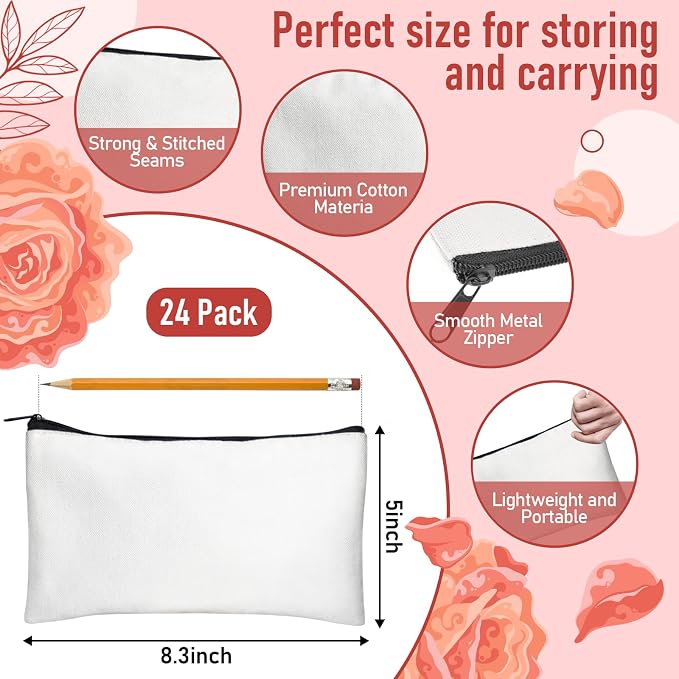 Legigo Blank Canvas Bags Zipper Pouch Makeup Bags Pencil Pouch Bulk | Multi-Purpose, Sturdy Canvas Pouch with Zipper, Cosmetic Travel Toiletry Bag for DIY Crafts, Gifts & Storage, 8.3 x 5 Inch