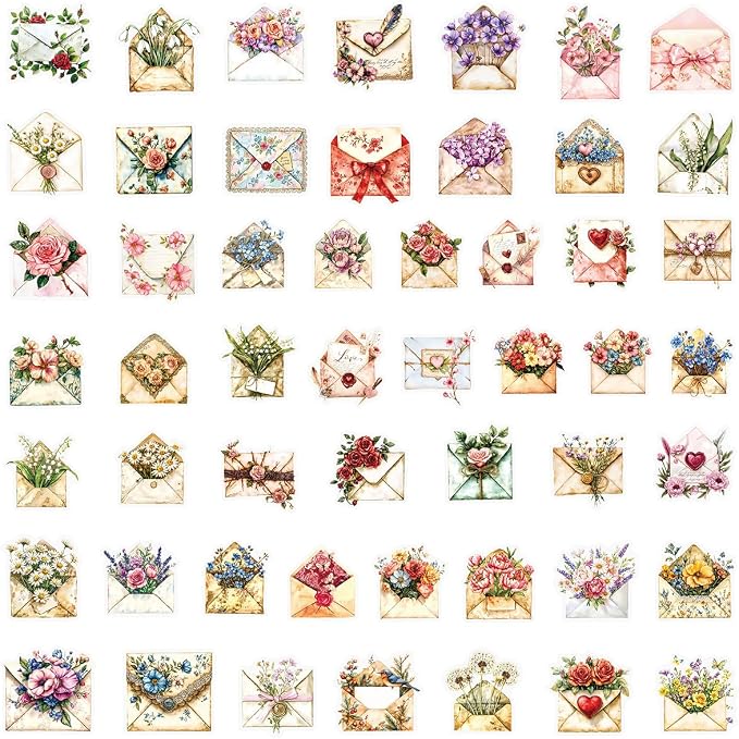50PCS Retro Envelope Stickers for Scrapbooking Journaling Junk Journal Scrapbook Supplies - Self-Adhesive Scrapbooking Stickers Supplies Journal Stuffers for Adult Card Making Letters DIY (Envelope)