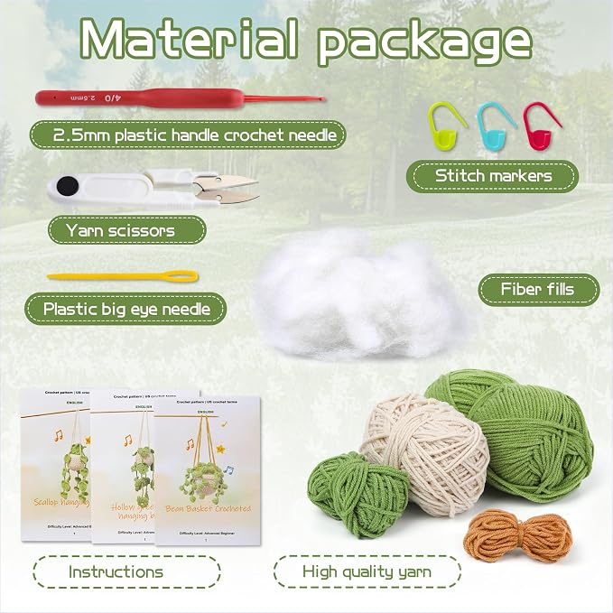 kdafio 3 Pcs Crochet Plants Kit Hanging Plants Crochet Kit for Beginners