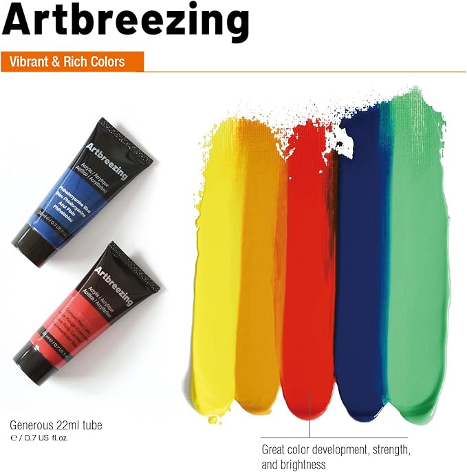 24 Colors Professional Acrylic Paint Set, Artist Paint Supplies | 22ml Tubes, Paint Set for Canvas, Crafts, Clay, Rocks, Paper etc., Basics Art Supplies, Giftable Set for Artists, Beginners