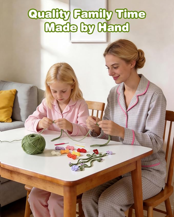 WaldyWop Crochet Kit for Beginners: 8 Flower Bookmarks Knitting Kit w/Video