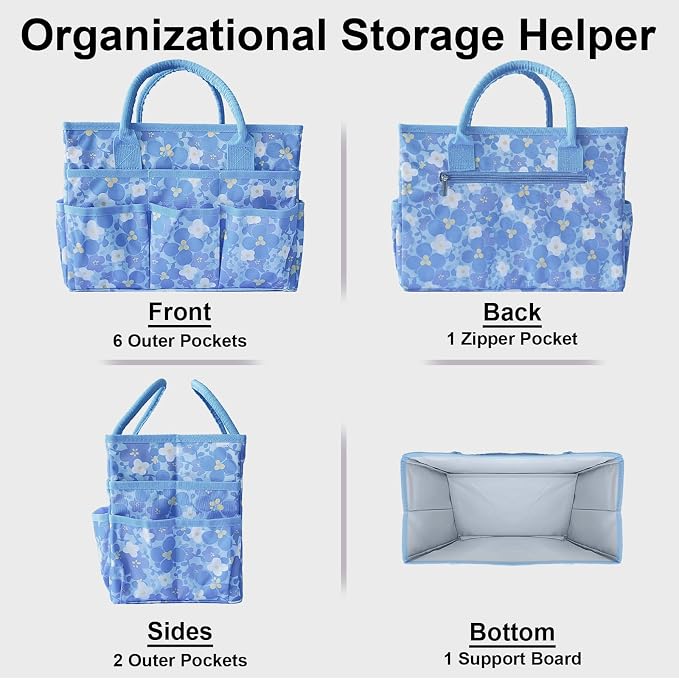 Cupohus Craft Organizer Bag, Blue Print Art Supply Tote with Multiple Pockets