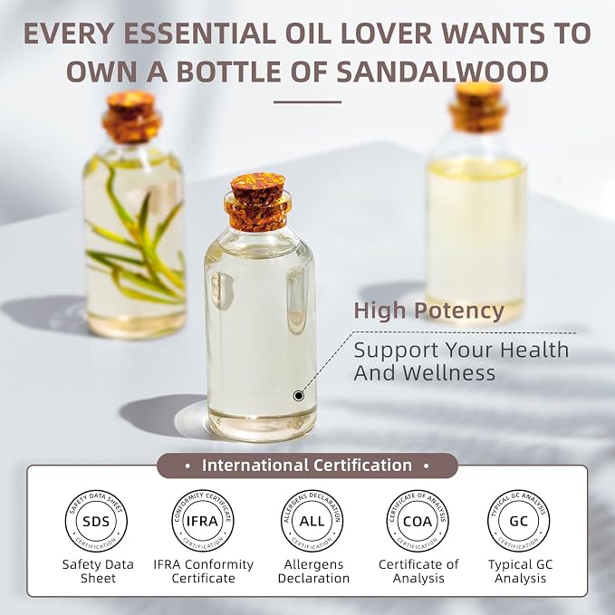 HIQILI Sandalwood Essential Oil Long-Lasting Scent for Skin Care & Diffuser