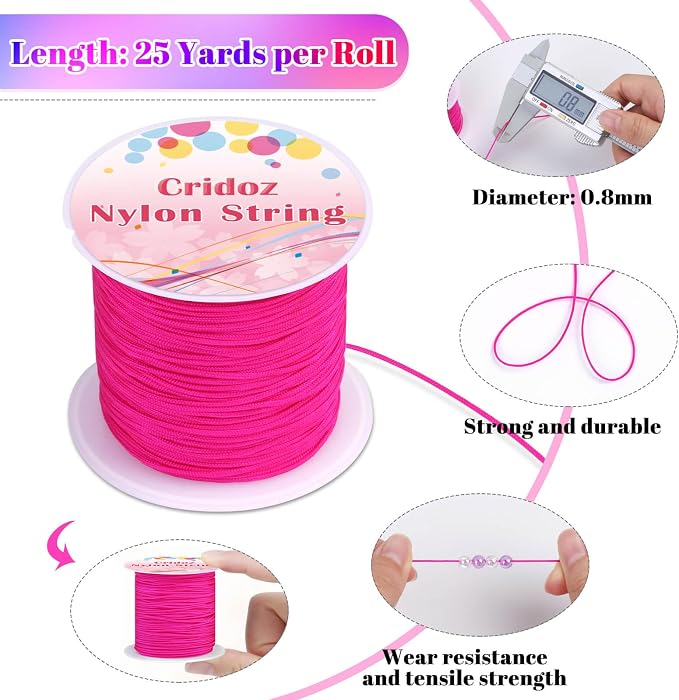 Nylon String for Bracelets, Cridoz 20 Rolls Chinese Knotting Cord Nylon Beading Thread for Kumihimo, Braided Bracelets, Beading, Necklaces, Macrame Craft, Wind Chime, Jewelry Making