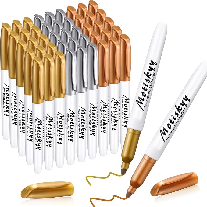 Motiskyy 48 Pcs Metallic Permanent Markers Medium Tip Pen,Gold Silver Copper