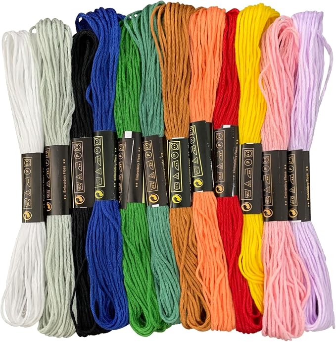 Embroidery Floss 12 Rainbow Color Skeins, Friendship Bracelet String Cross Stitch Embroidery Thread Floss Bracelet Making Yarn, Craft Floss