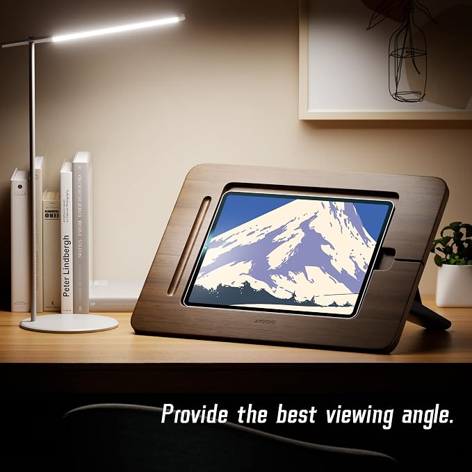AFOOYO Bamboo Tablet Stand - Portable & Adjustable 5 Angles,Laptop Riser,Book Reading Stand,Compatible with 9.7/10.2/10.5/10.9/11 inches (Walnut Varnish)