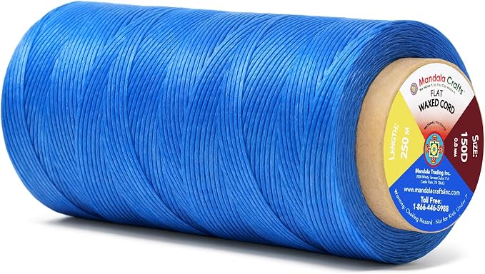 Mandala Crafts 150D 0.8mm Blue Flat Waxed Thread for Leather Sewing