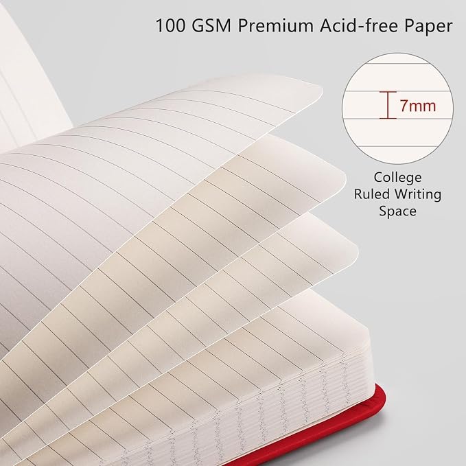 RETTACY Lined Journal Notebook, 192 Numbered Pages, A5 Size (5.7'' x 8.3'') | Leather Hardcover, 100 GSM Thick Paper, for Men & Women, Journaling, Writing, Work & Office (Red)