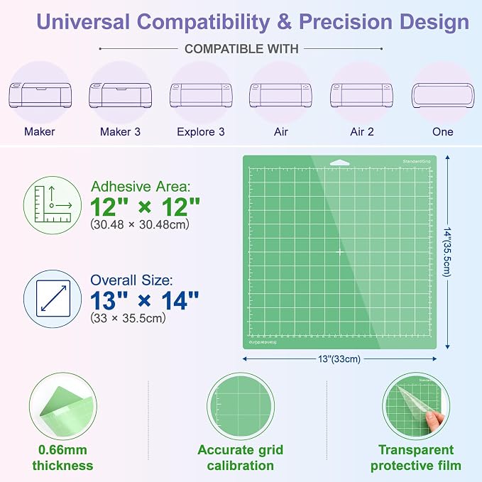Cutting Mat for Cricut,12x12 inch 9 Pack Variety Cutting Mats (LightGrip,StandardGrip,StrongGrip,FabricGrip) Replacement Accessories for Cricut Maker 3/Maker/Explore 3/Air 2/Air/One