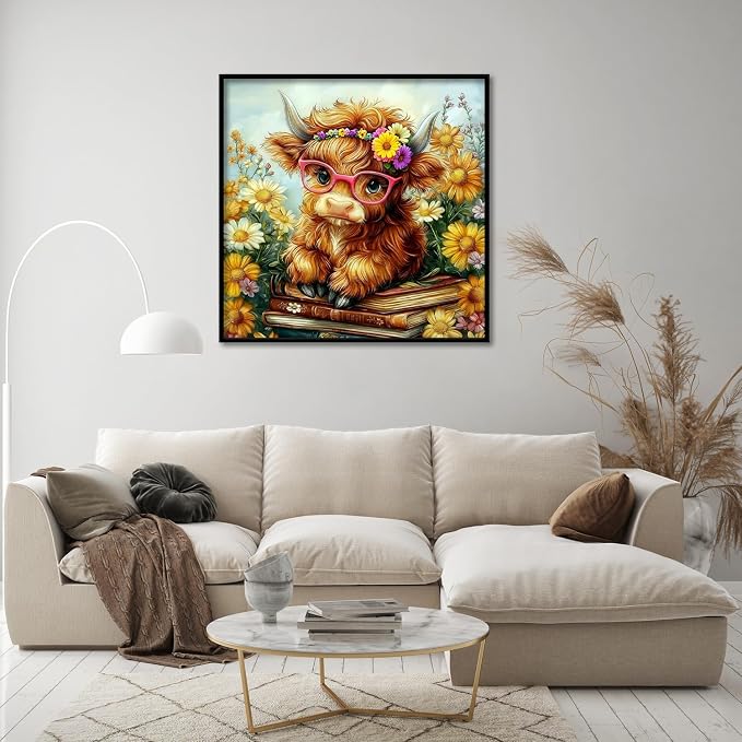 Highland Cow Paint by Numbers Kit for Adults with Frame & Easel 8x8inch | Canvas Paint by Numbers for Adults, Adult Paint by Number Kits on Canvas, Arts and Crafts for Adults, Gifts and Home Decor