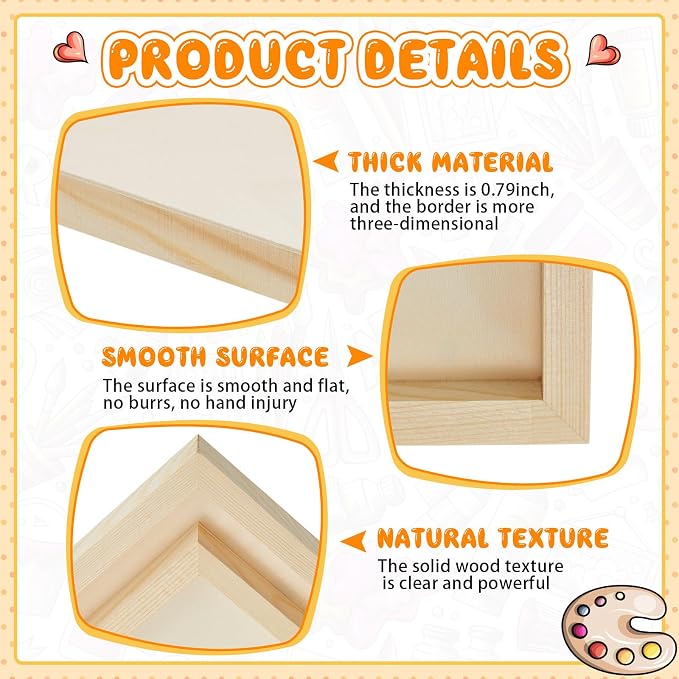 Barydat 24 Pcs Wood Panels for Painting 10'' x 8'' Unfinished Wood Canvas Board Artist Wall 0.79'' Deep Wooden Cradled Panels for DIY Crafts, Easel Display, Painting Pouring Arts Use with Oil, Acrylic