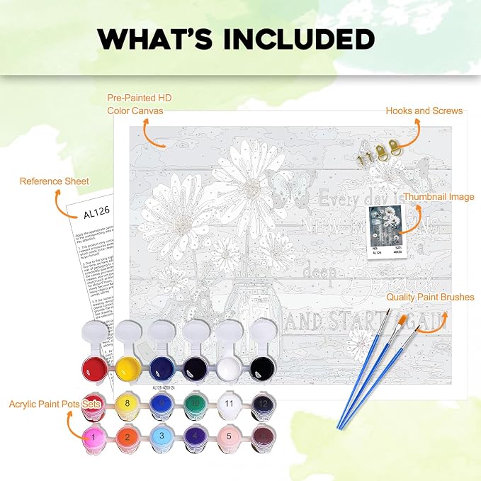 PHANTASYART Inspirational Flowers Paint by Numbers Kit for Adults 16x20inch | Flowers Paint by Number Adult, Dasiy Adult Paint by Number Kits on Canvas, DIY Acrylic Paint Kits, Gifts & Home Decor