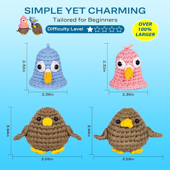 Crochetta Crochet Kit for Beginners, Crochet Kit with Step-by-Step Video Tutorials, Crochet Starter Kit Learn to Crochet Kits for Adults Teenagers, Jumbo 2 Penguins Familly (40%+ Yarn Content)