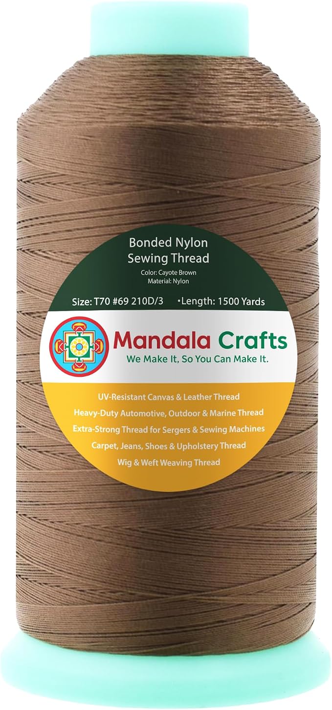 Mandala Crafts Size 69 210D T70 Coyote Brown Bonded Nylon Thread, 1500 YDs