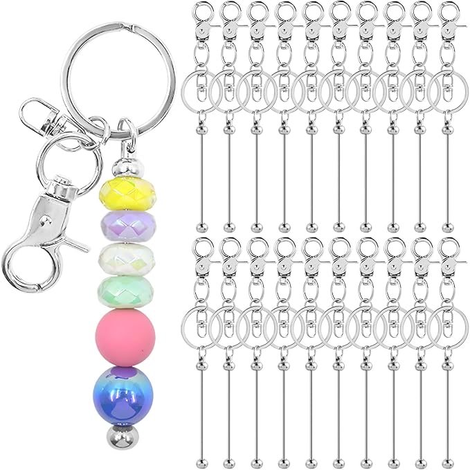 80 Pcs Beadable Keychains Bulk Kit – DIY Keychain Making Supplies with Metal Blanks for Crafts, Jewelry, Charms, Custom Projects – Blank Chain Bars for Beaded Keychain Design (Silver)