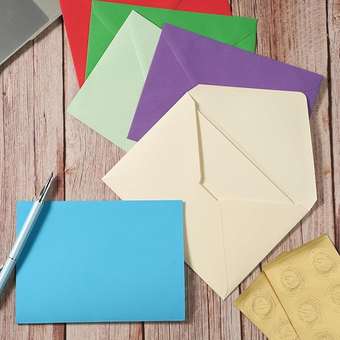 50 Pack A7 Colorful Envelopes with 5x7 Folded Cardstock Gold Stickers | With Blank Cards For Greeting Cards, Wedding, Birthday Party, Baby Showers, Invitations