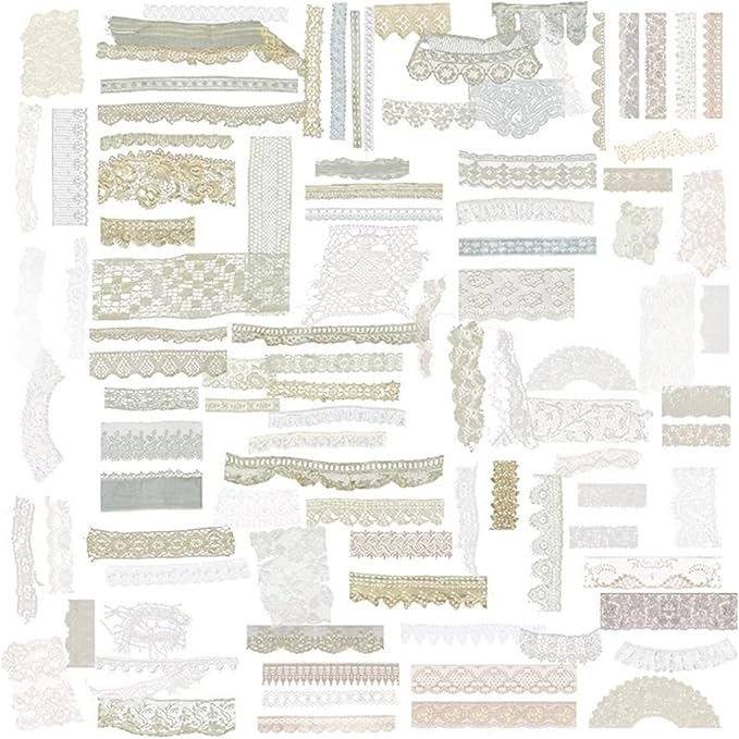 CATaireen Vintage Junk Journal Ephemera Scrapbooking Supplies Translucent Vellum Paper Stickers Card Making Decal Art Aesthetic for Adults (Ephemera Lace -2)