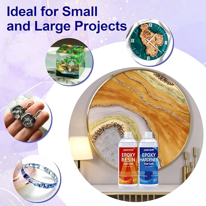 JANCHUN Crystal Clear Epoxy Resin Kit 2 Gallon, Bubble-Free, Anti-Yellowing, Self Leveling Easy Mix 1:1 Coating and Casting Resin for Table Top, Molds, Tumbler Crafts, Painting, Jewelry, DIY Gifts
