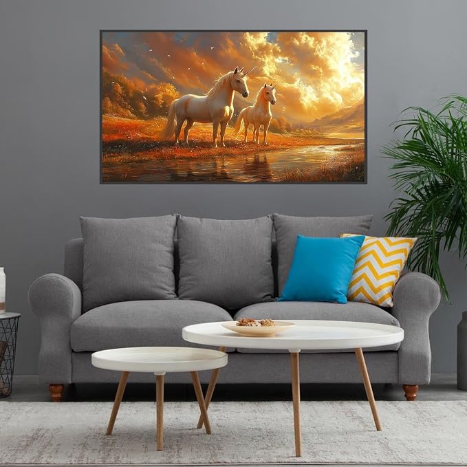 Meothan 5D Large Size Horse Diamond Art Kits for Adults (27.6x15.8inch) | Horses Diamond Painting Kit for Adults, Full Drill Diamond Gem Art Dots Paintings kits for Home Wall Decor Gift(70x40cm)
