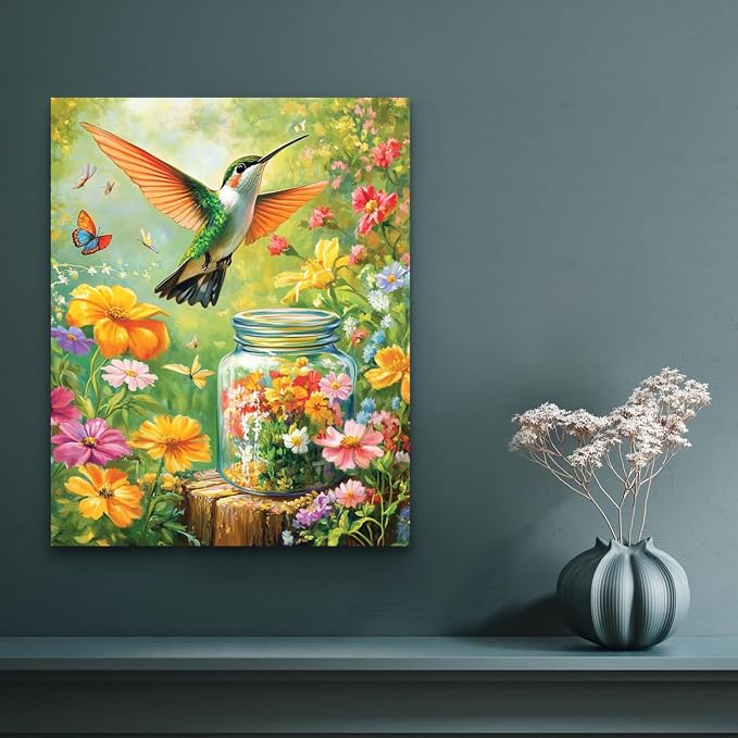 Banket Paint by Numbers Kit for Adults Beginner Hummingbird DIY Painting Kits for Adults Flowers Easy Adult Paint by Number Kits on Canvas Color by Numbers for Gifts Home Wall Decor 16x20 Inch