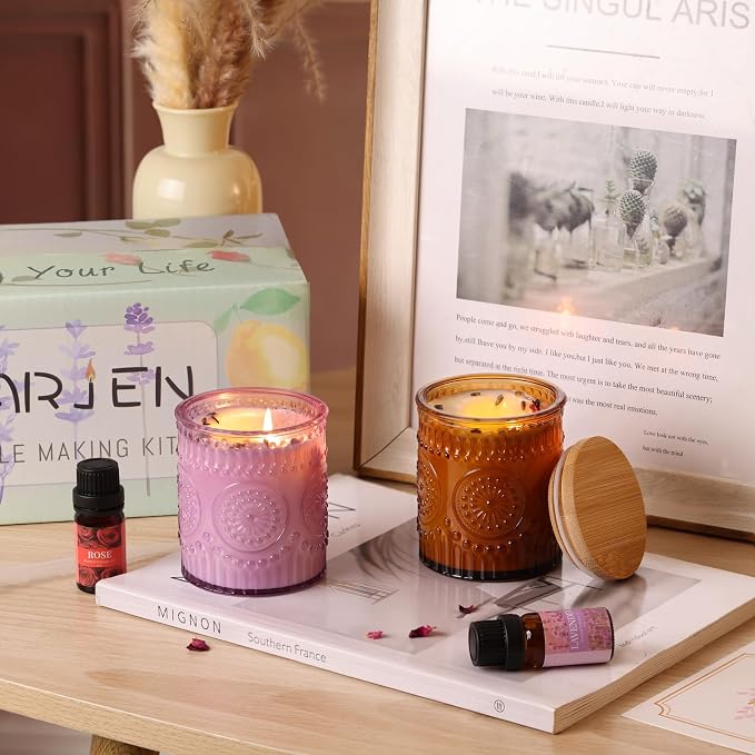 DARJEN Candle Making Kit for Beginners, 2 Jars Soy Wax Scented DIY Set | 100% Soy Wax, 10oz Glass Jars, Natural Cotton Wicks, Pleasant Scents, Instruction& More- Perfect as Home Decorations