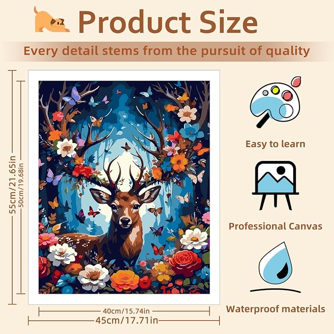 Reivworl Deer Paint by Numbers Kit for Adults Beginner 16×20 inch