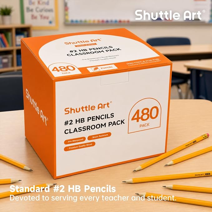 Shuttle Art 480 Pack #2 HB Pencils Pre-Sharpened, Bulk Pencils with Erasers