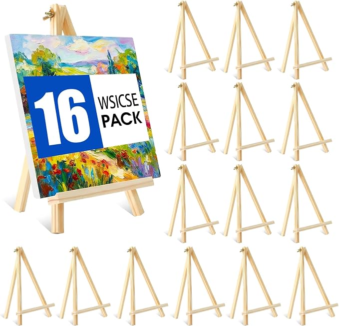 16 Pack Tabletop Wooden Easels, 11.8 in Adjustable Foldable Art Stand | Compact Folding Design, Adjustable Angle, For Kids, Students, Displays, Photos, Crafts And Small Canvas