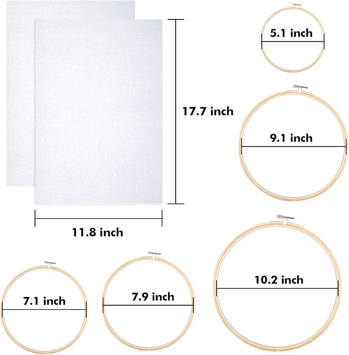 INSCRAFT 304 Pack Embroidery Kit, 200 Colors Threads, 5 Pcs Bamboo Embroidery Hoops, 2 Pcs Aida Cloth, Instructions, Bag and Cross Stitch Tools Set, Hand Embroidery Starter Kit for Beginners Adults