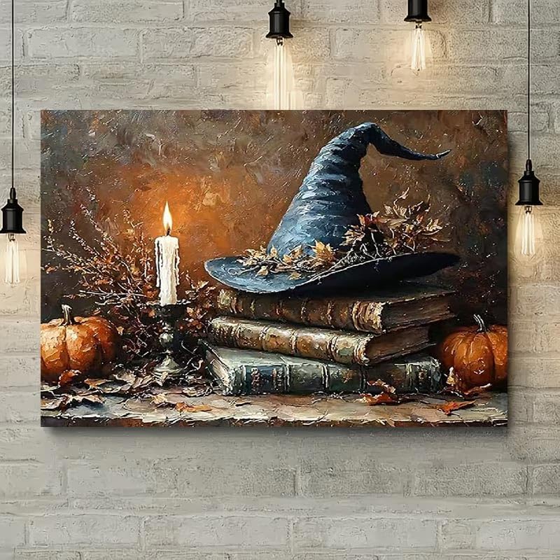 KYOQFVN Halloween Diamond Art Kits for Adults - Witch Hat Diamond Painting kit for Adults - Full Drill Round Gem Art 5D Diamond Dots for Home Wall Decor 12x16inch