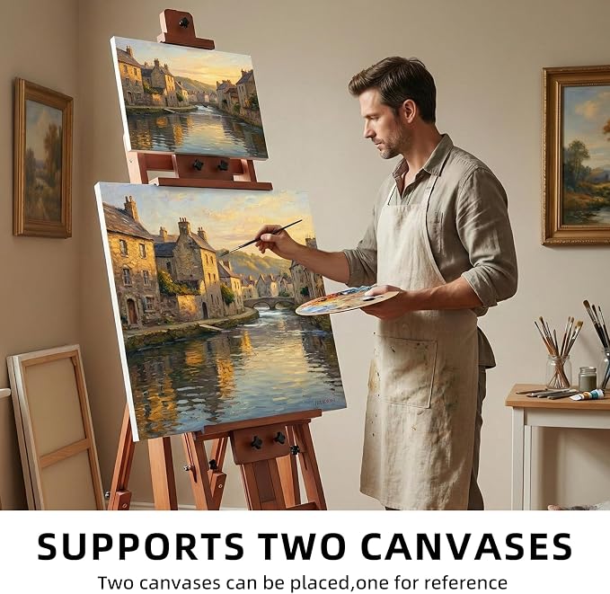Falling in Art Studio H-Frame Easel with Tilting & Flat Position, Walnut