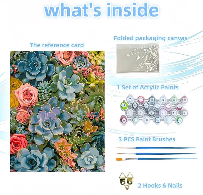 DOTSTART Paint by Numbers Kit for Adults,Colorful Succulents Plants Paint by Number for Adults,Acrylic Adults' Paint-by-Number Kits, Easy Paint by Number Adult Canvas for Home Art Decor, 16X20 inch