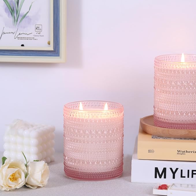 DARJEN 8 Pcs 14oz Glass Candle Jars with Lids, Candle Containers Tins-Pink | 14oz Capacity, Thick Heat-Resistant Glass, Safe for Hot Wax Pouring, Ideal for DIY & Gifts