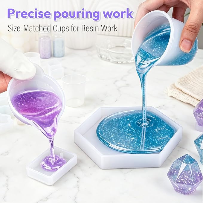 HeyClear Silicone Measuring Cups Kit for Epoxy Resin 600&100ml Mixing Cups