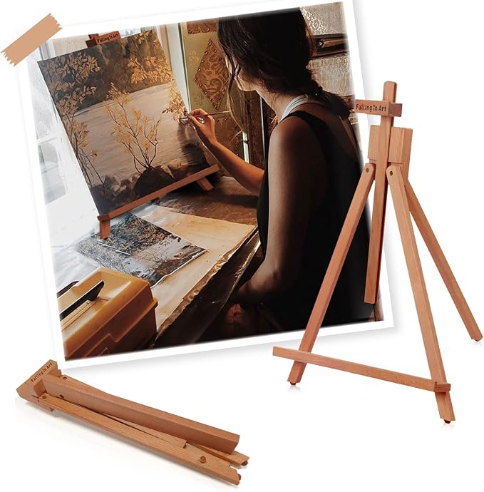2 Pack Beechwood 25’’ Tabletop Easel Display Stand Set for Painting | Holding Canvas Up to 22 1/2 Inches High, Artist A-Frame Tripod with Rubber Feet, Portable Photo and Sign Holder