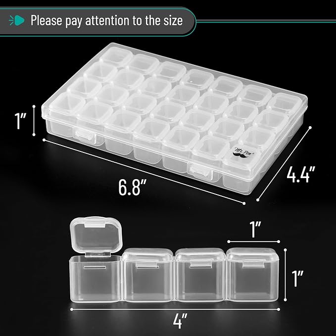 Mr. Pen- Bead Storage Containers, 28 Grids, 2 Pack, Clear White | 160pcs Label Stickers, Transparent, Small Bead Organizer Box, Diamond Art, Diamond Painting Organizer